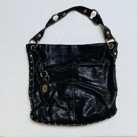 Fossil Winslet Black Leather Shoulder Bag Boho Bucket - Picture 1 of 8